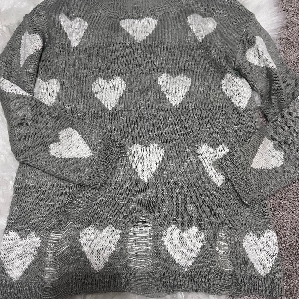 Gray Heart Pattern Sweater